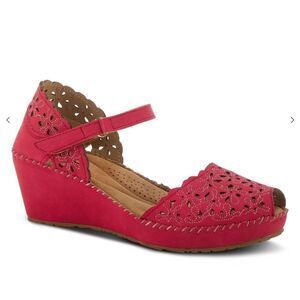 NEW Patrizia by Spring Shop Gennina Drd Red Eyelet Wedge Mary Jane Shoes 10.5/11